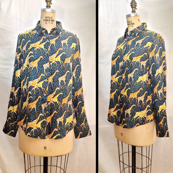 EUC J Crew Collection Silk Giraffe Print Matching Cropped Pants & Shirt Set 6 S - Picture 9 of 15